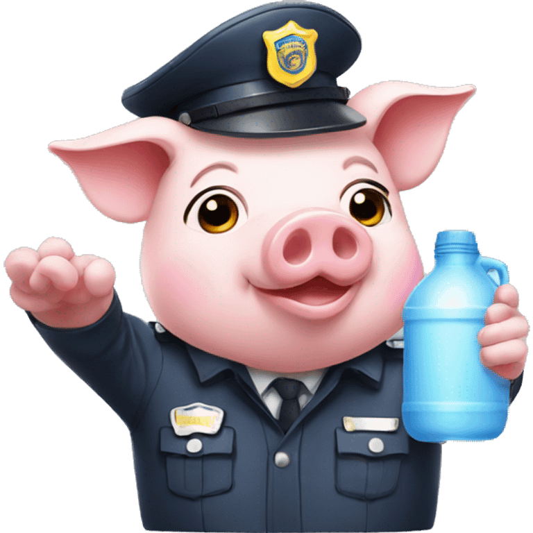 pig in police outfit with plastic jug touching head emoji