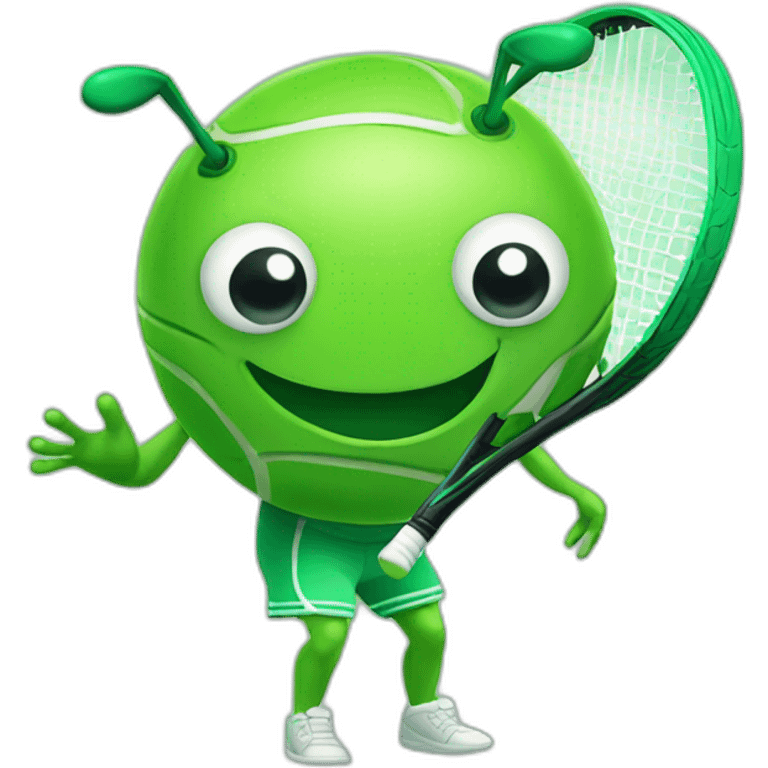 Green cute kawaii bug playing tennis emoji