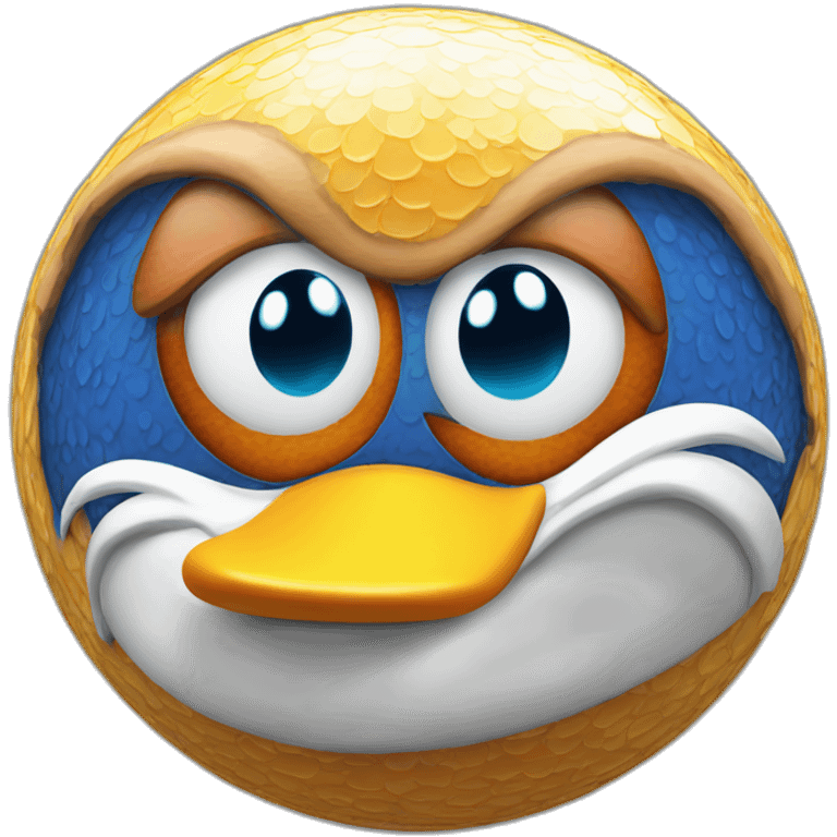 3d sphere with a cartoon spotted podzol Donald Duck skin texture with ugly eyes emoji