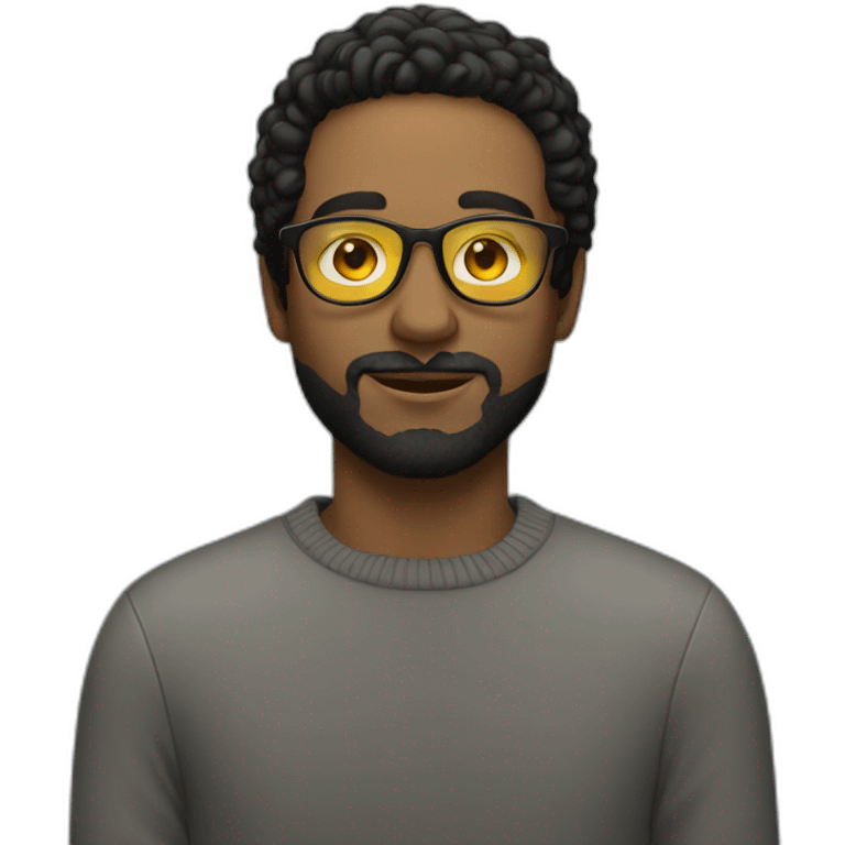 White man with yellow tinted glasses and black hair in a jumper emoji