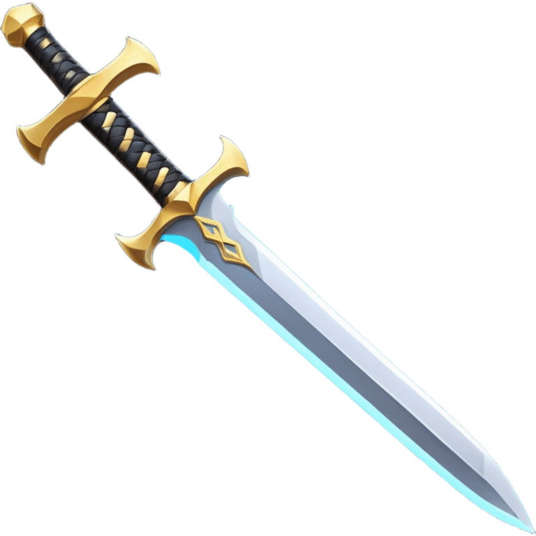 Clash of Clans aesthetic: Cinematic Playful Sword Emoji, rendered in a 3D vector-style similar to standard emojis with minimal shading and bold, simplified shapes. A compact, isometric blade with a gleaming, intricately designed hilt and a razor-sharp edge, softly glowing with a heroic, battle-ready charm. Simplified yet unmistakably iconic, highly detailed and consistent, glowing with a soft radiant brilliance and high shine. Stylized with a touch of medieval finesse and a soft glowing outline, capturing the essence of a legendary sword with a friendly, playful vibe! emoji