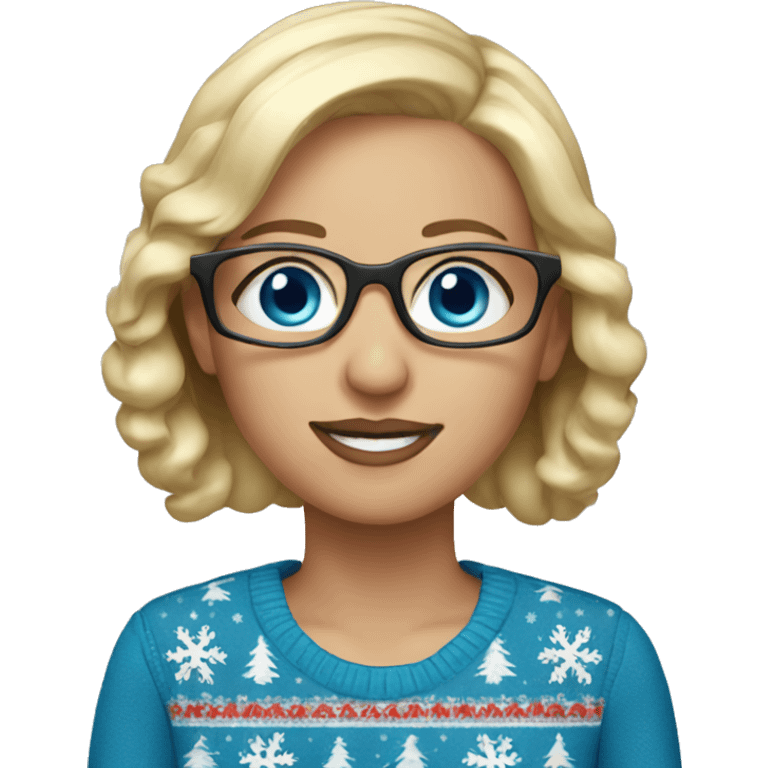 Realistic blonde woman with blue eyes and glasses wearing Christmas clothes  emoji