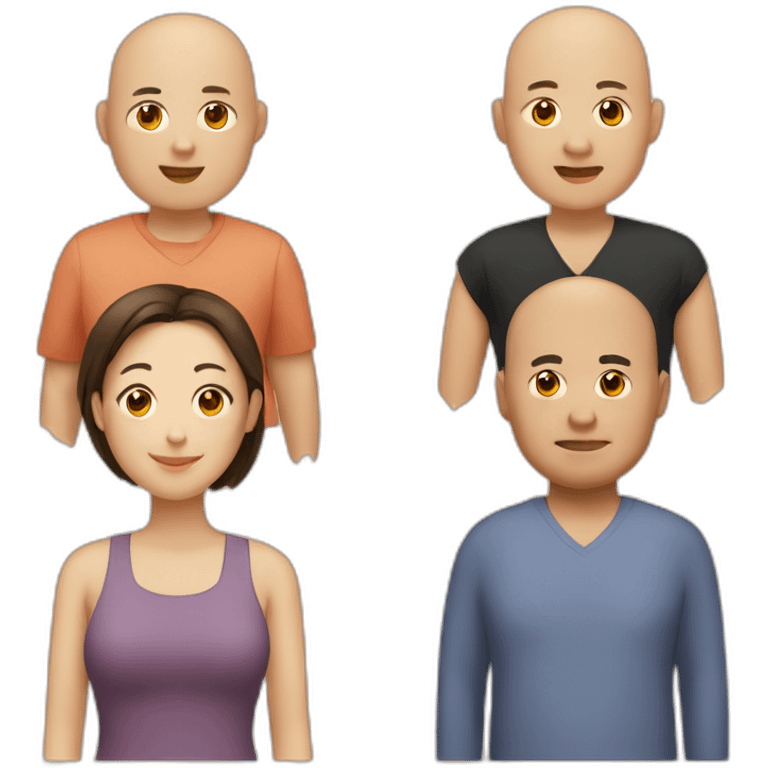 4 friends. Chinese lady, bald man, fat man, brown hair lady emoji