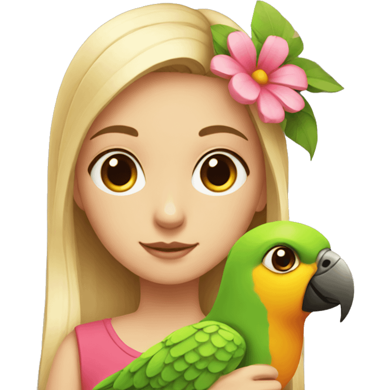 girl with a parrot with a flower emoji