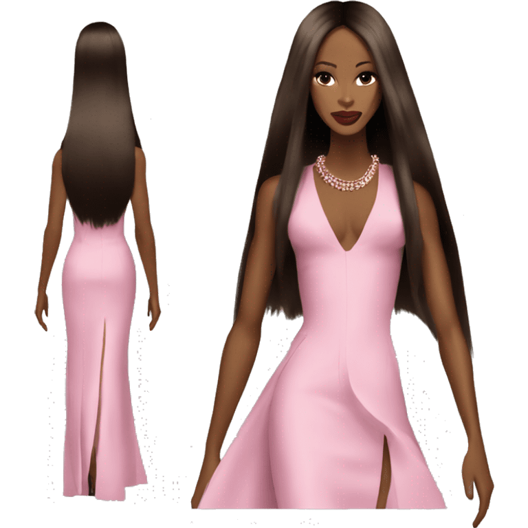 Naomi Campbell pretty runway long hair pink outfit  emoji