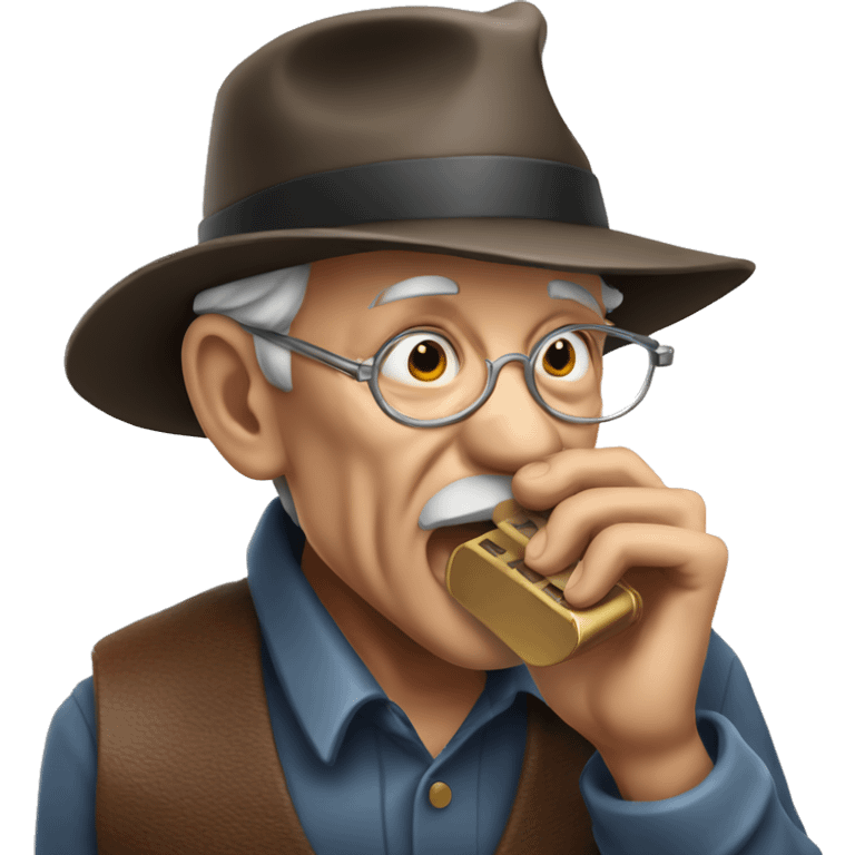 old man playing harmonica with hat on  emoji