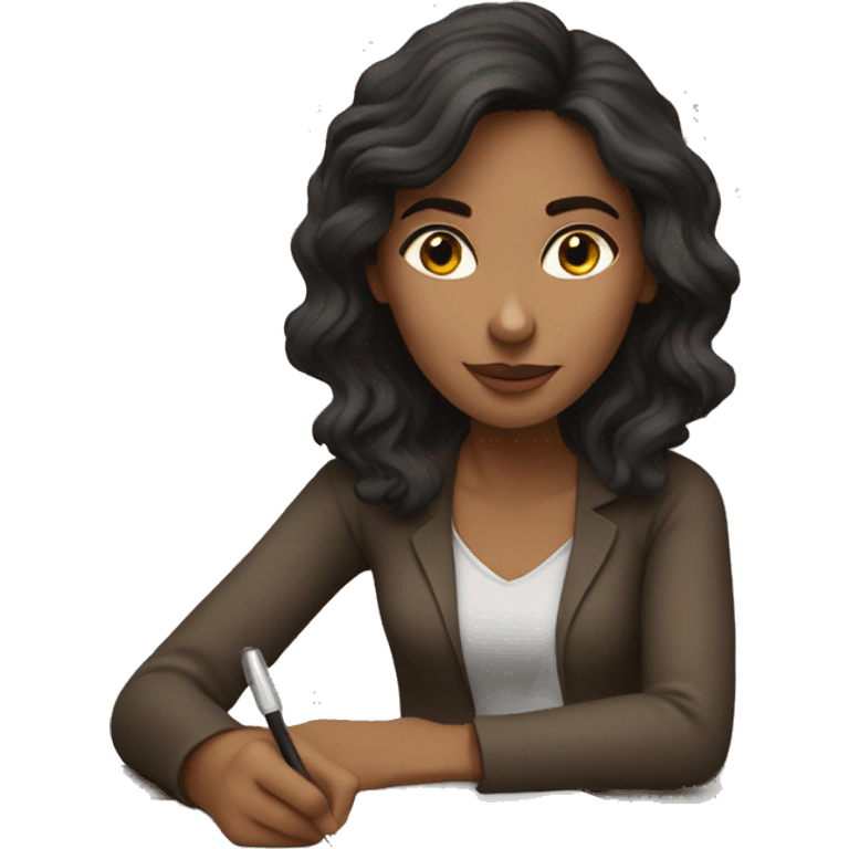 brunette woman writing emoji