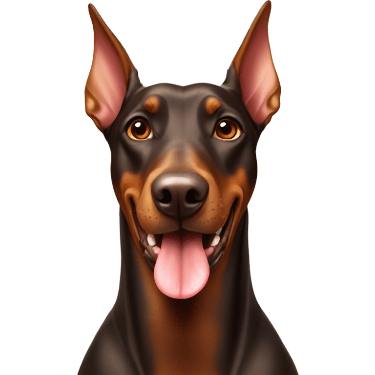 Brown cute doberman with a tongue out and a houdie emoji