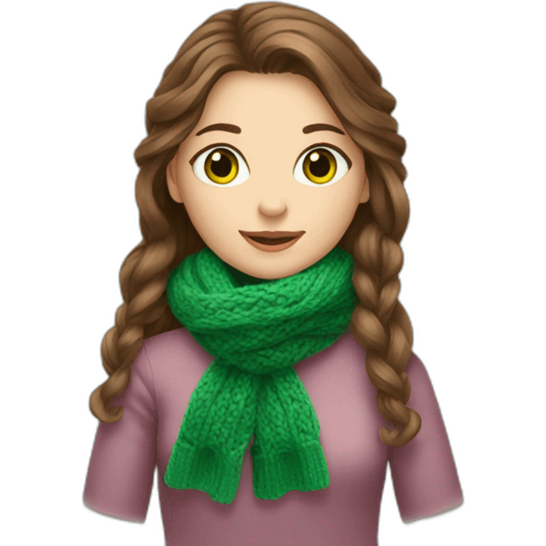 girl with brown hair and green eyes is knitting a scarf  emoji