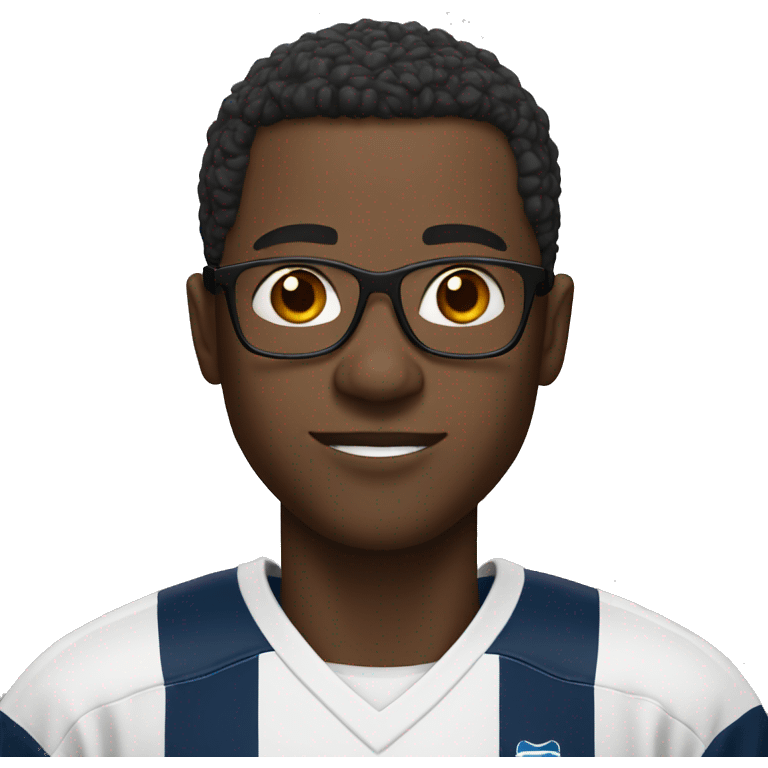 black man with glasses short hair in football shirt emoji