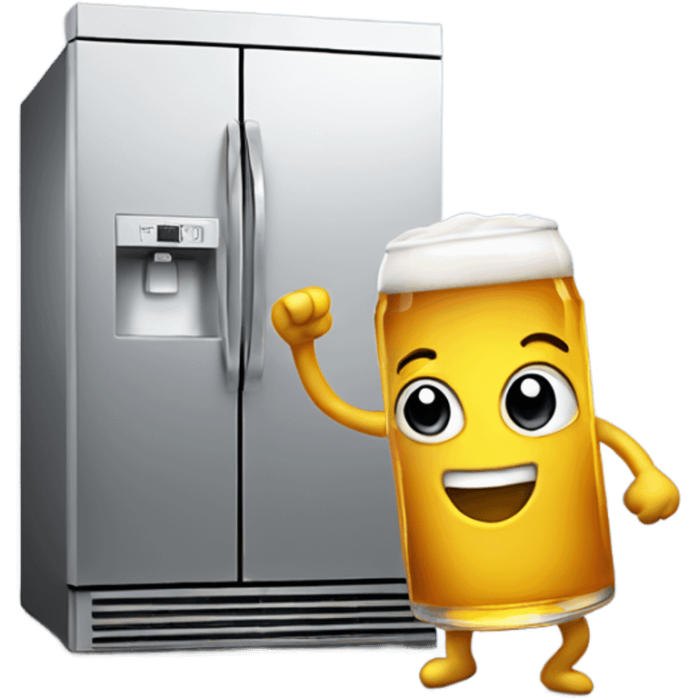 A refrigerator dancing with a beer emoji