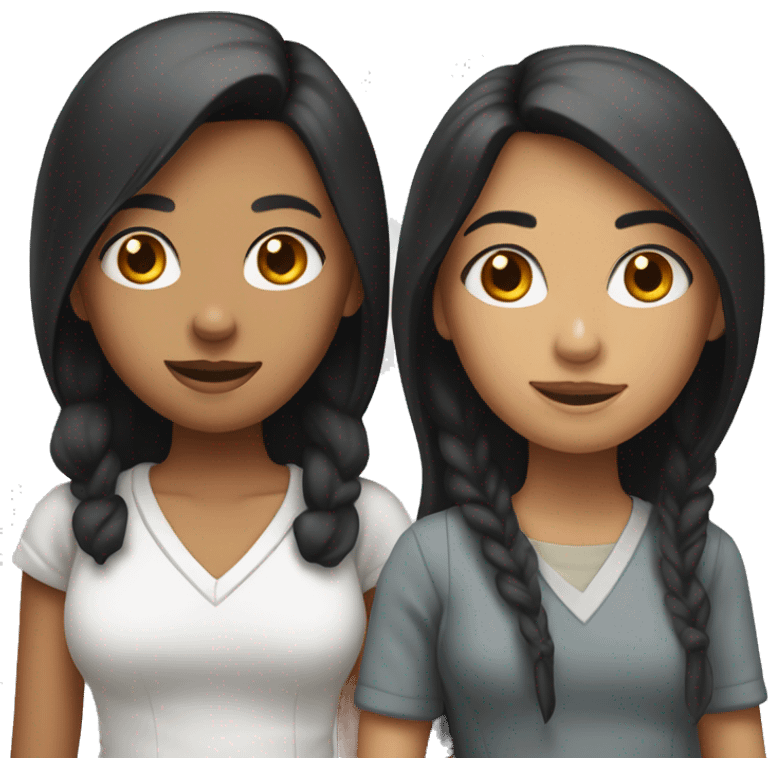 "Two high school girls, one with black hair and the other with red hair." emoji