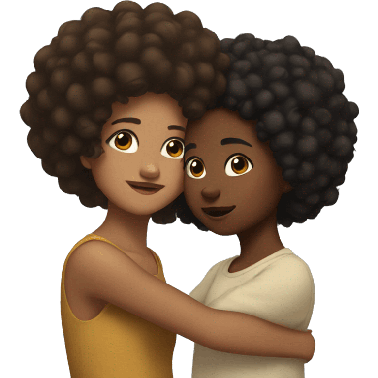 brown girl with black hair hugging brown girl with afro  emoji