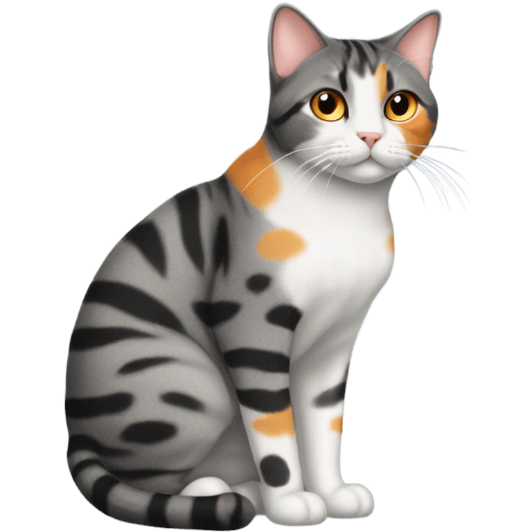 Grey and black tabby with white legs loving a calico cat emoji