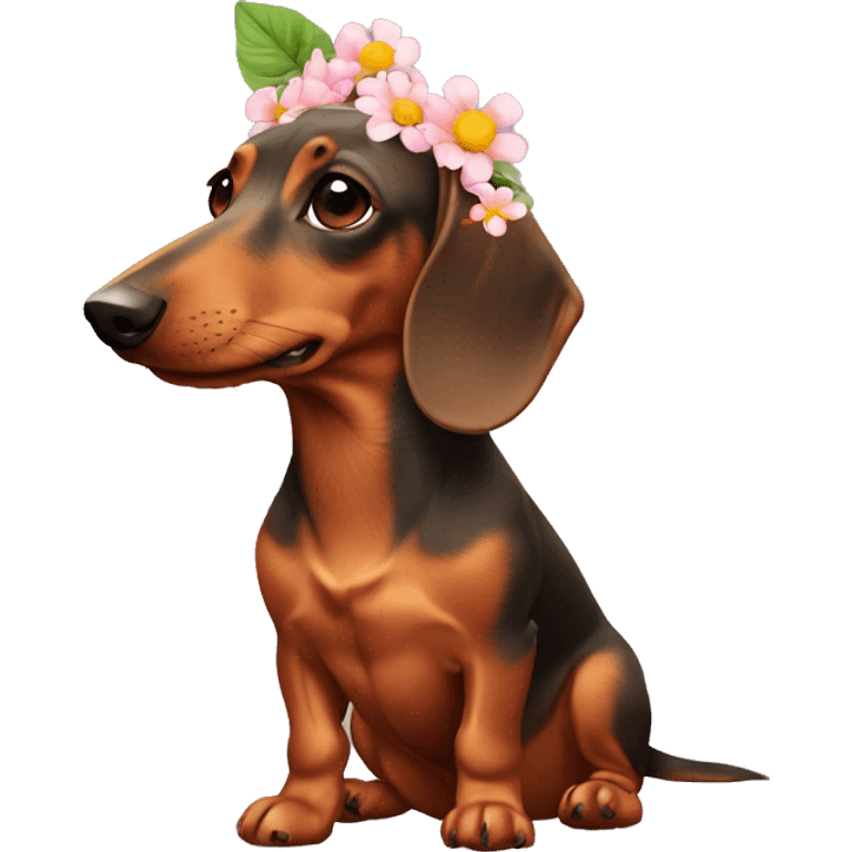 dachshund with a flower emoji