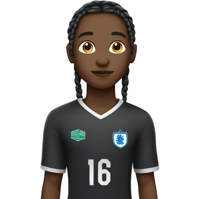 black boy with medium length braids holding a black an english football emoji