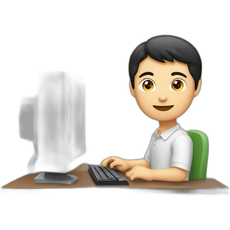 An Asian guy teaching computer emoji