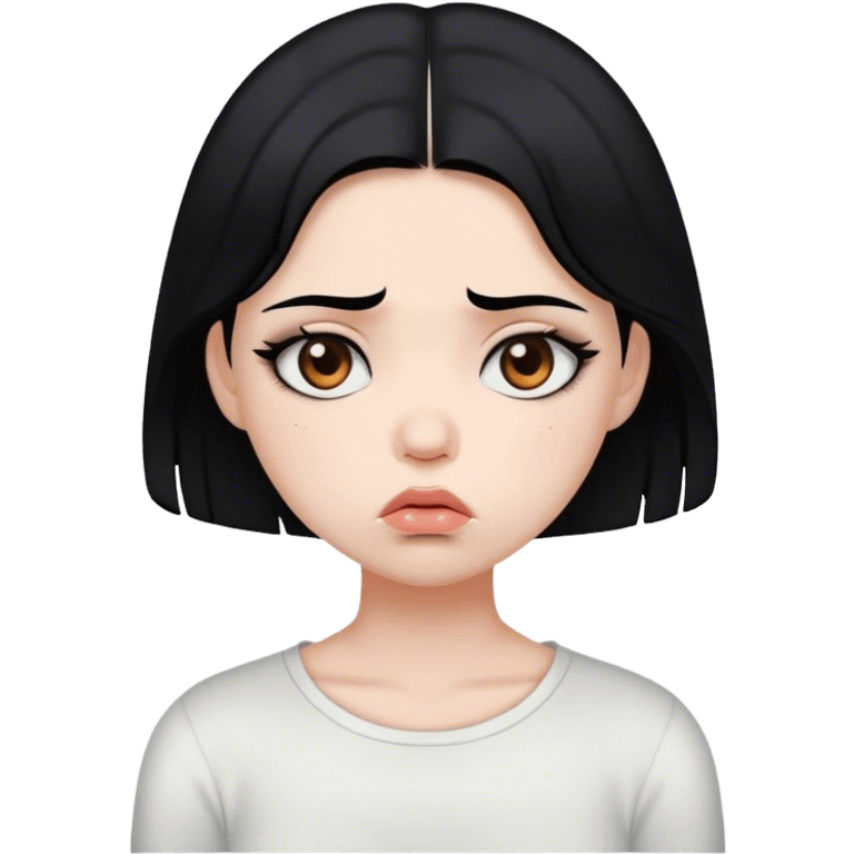 sad girl with black hair and brown eyes and white skin pouting emoji