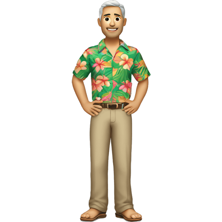 a full body view of a relaxed guy in his 40s wearing a hawaii shirt emoji