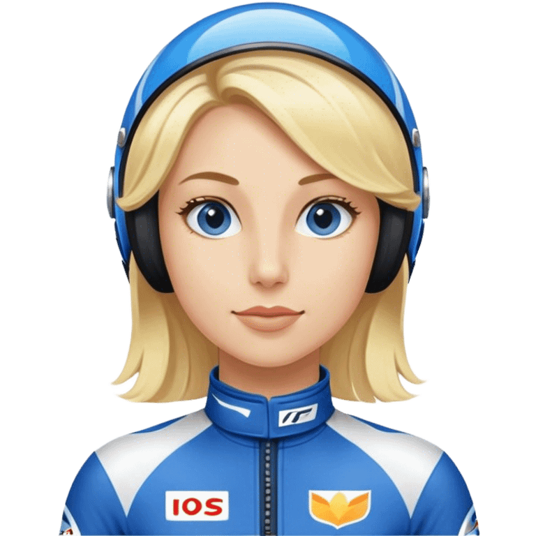 black head blond woman i in blue  racing suit emoji