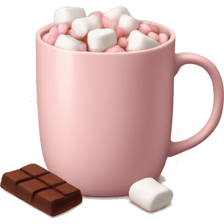 pale pink mug of cacao with mini marshmallows  emoji