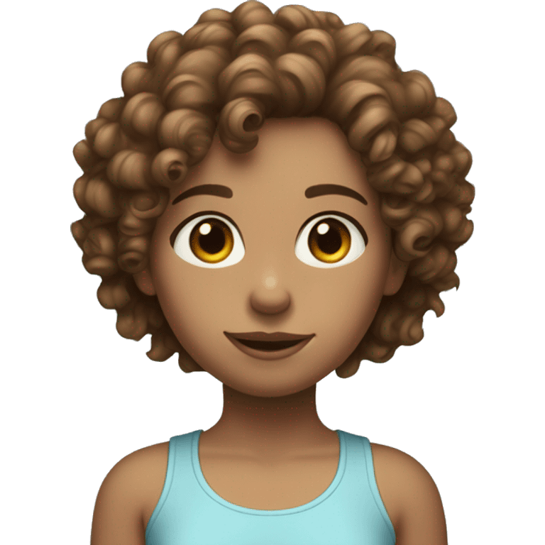 Girl in light blue tank top with curly brown hair with fair skin emoji