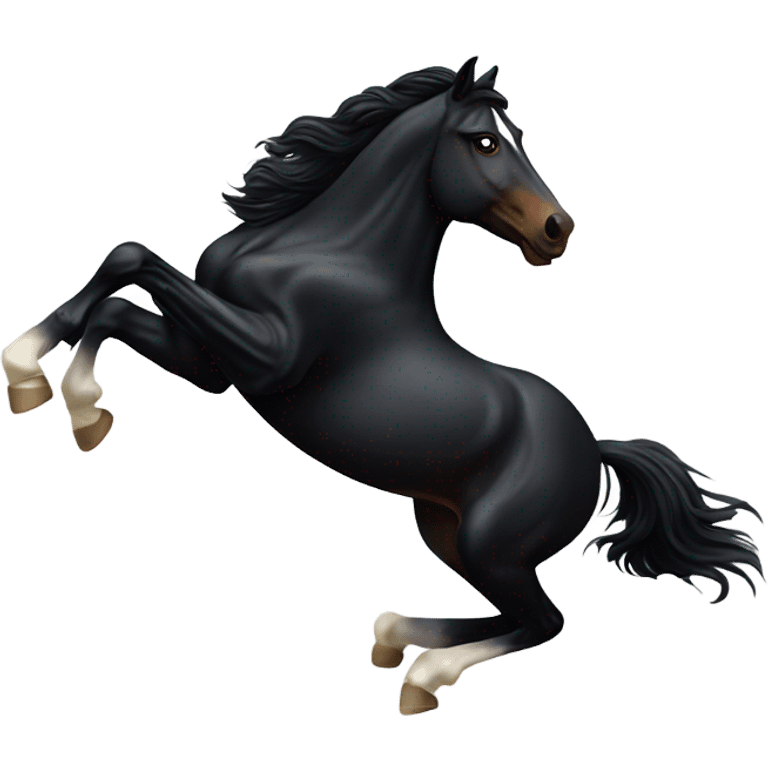 A black horse tatchs jumps over  emoji