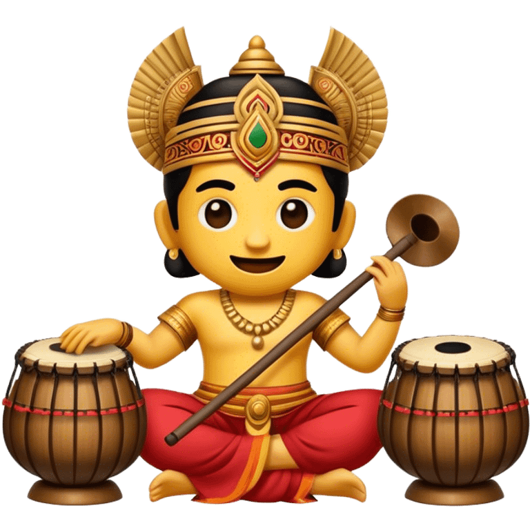 Cinematic Realistic Gamelan Pop Culture Emoji, depicted with an ensemble of traditional Indonesian instruments rendered with rich textures and rhythmic, cultural lighting. emoji