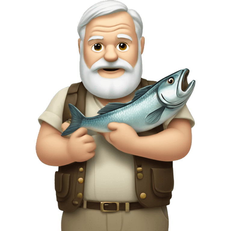 Ernest Hemingway holding a fish in his hands emoji