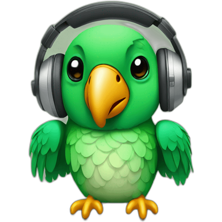 Parrot with headphones with microphone emoji