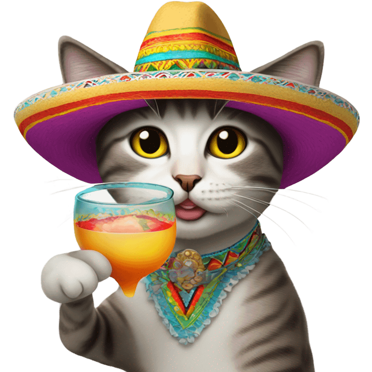 cat drinking mezcal in mexican sombrero hat emoji