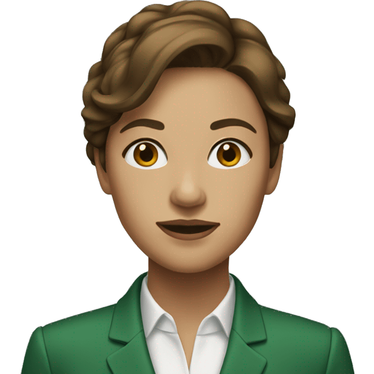 Woman with brown hair in green suit emoji