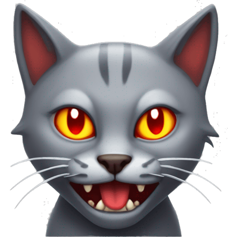 grey cat with devil horns and red eyes and fangs emoji