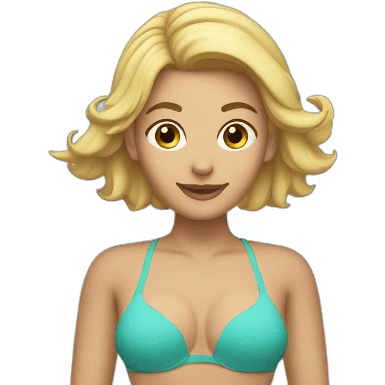 fit Caucasian woman bikini (hands-in-hair pose) (full body) emoji