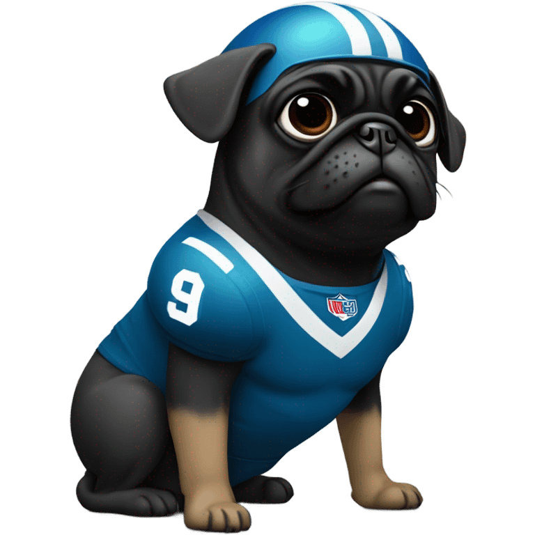 Black pug in a football uniform emoji