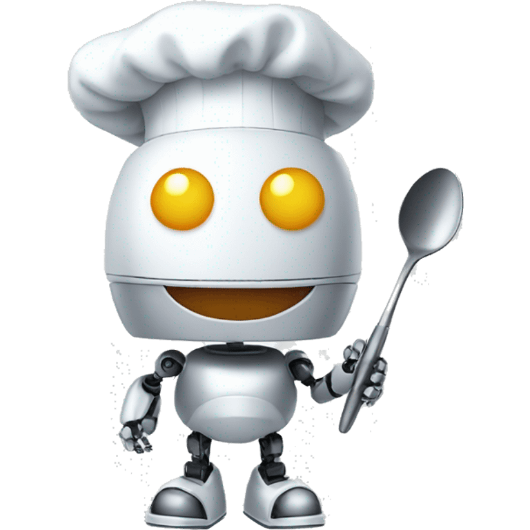 Robot wearing chefs hat holding cooking spoon emoji