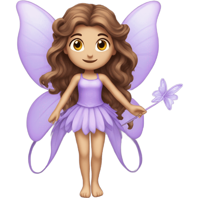 Beautiful long brown hair Pixie fairy with lilac wings and wand  emoji