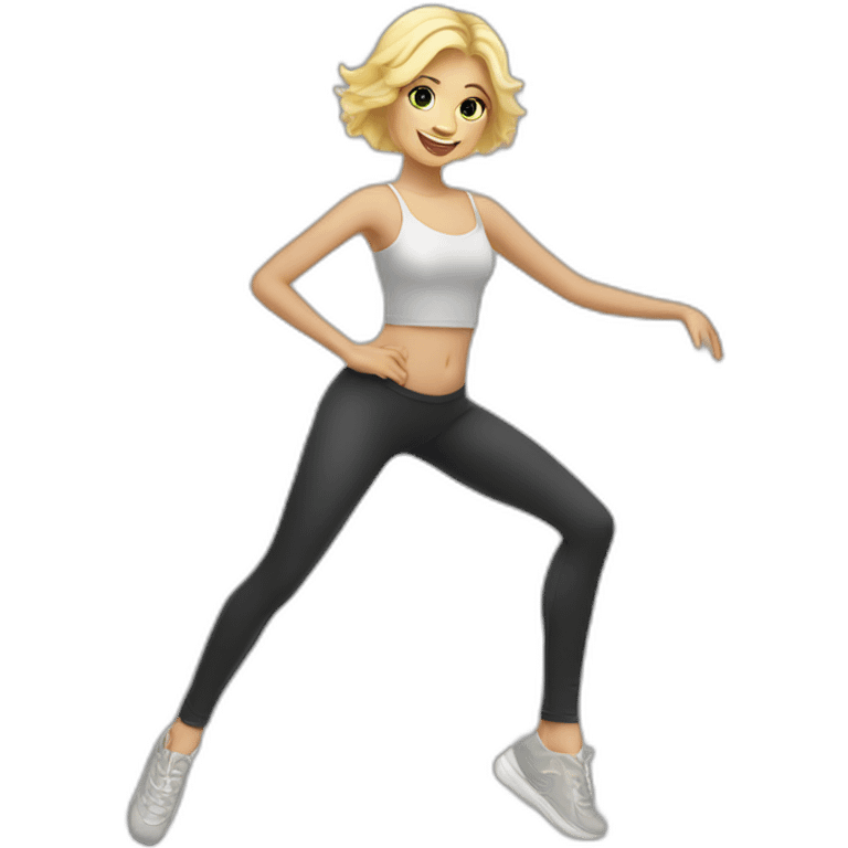 Fair skin blond girl dancing in leggings emoji