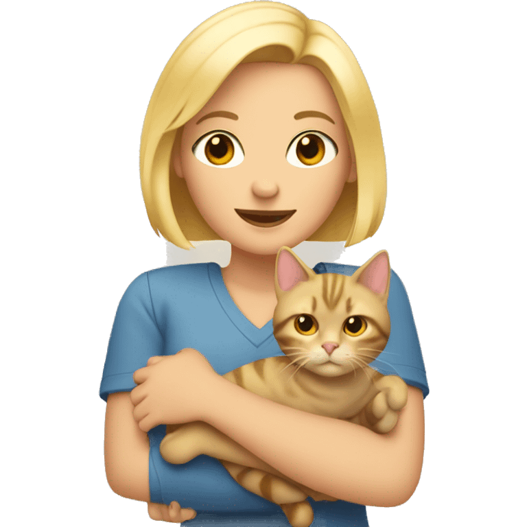 blonde with a bob holding a cat in her arms emoji