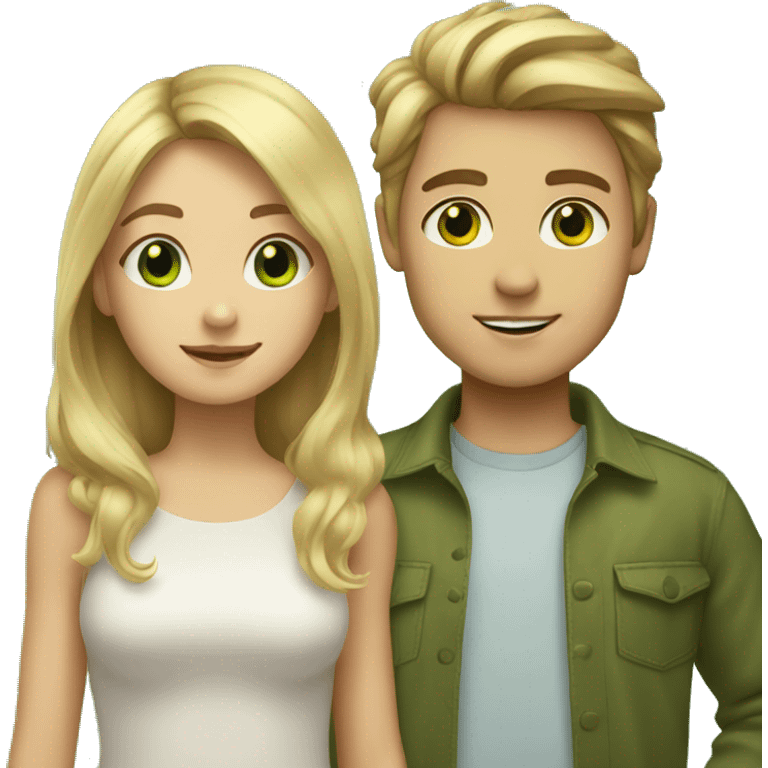 blonde girl and light brown haired boy with green eyes emoji