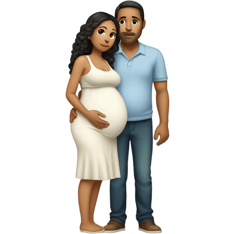 latin pregnant wife with husband kissimg her belly full body emoji