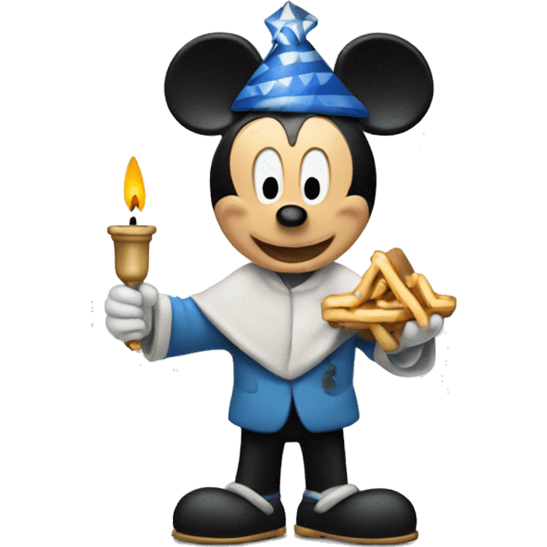 Mickey Mouse holding a menorah emoji