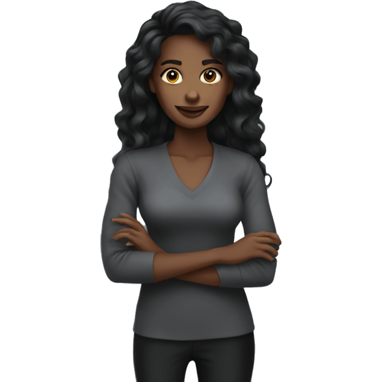 Dark Female long black wavy emoji