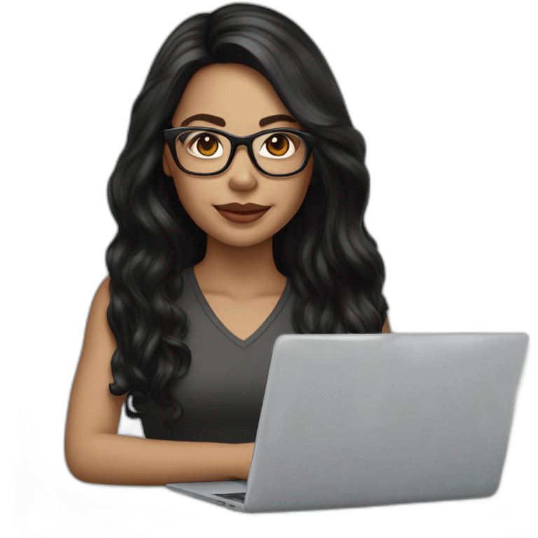 woman light skin long black hair square glasses on laptop emoji