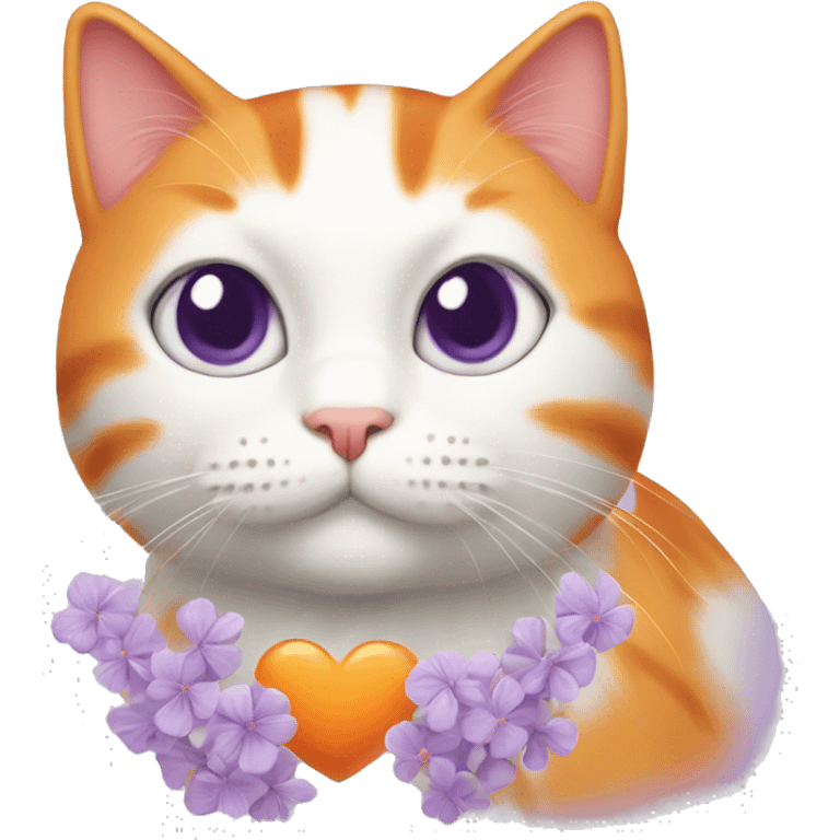 Orange cat with lilac hearts emoji