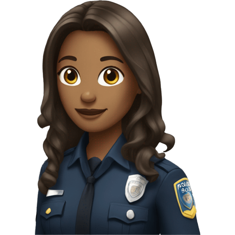 A police woman, brown skin., long hair, happy emoji