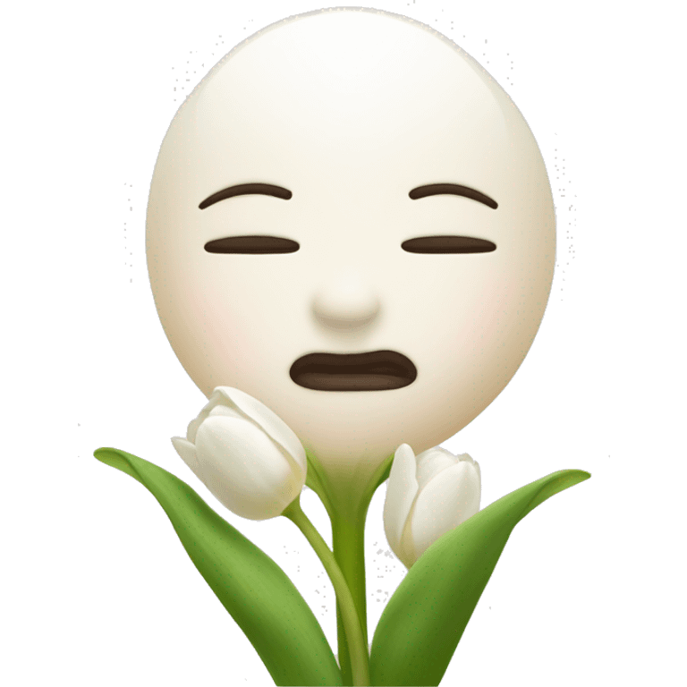 Kiss face emoji with white tulips  emoji