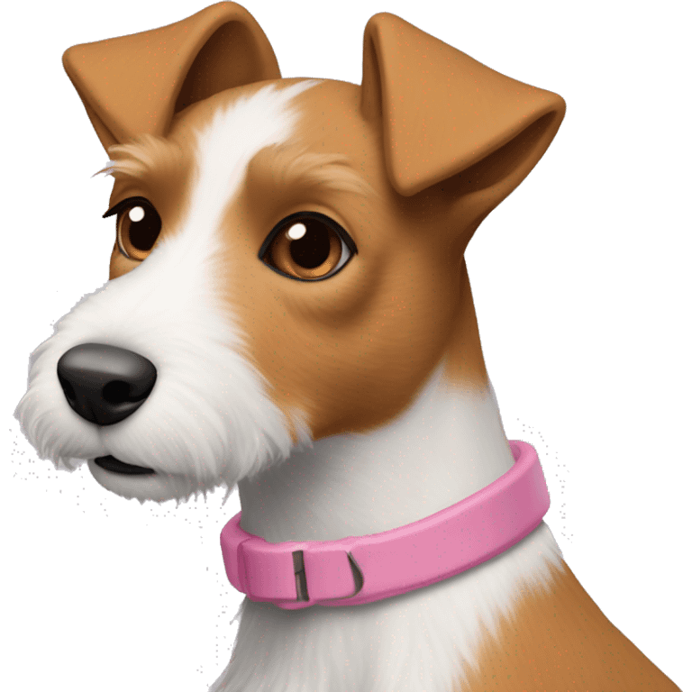  AI generated sticker of a female mini fox terrier pink collar, brown solid colour fur on head, inspired by the style of “Lady and the Tramp.” White outline around it emoji