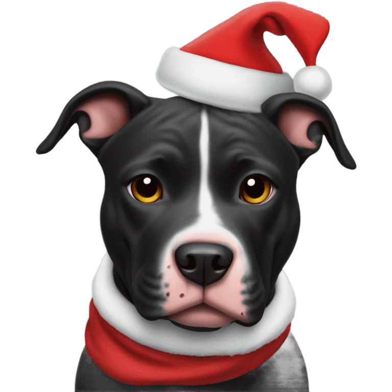 Fully black pitbull with Santa hat emoji