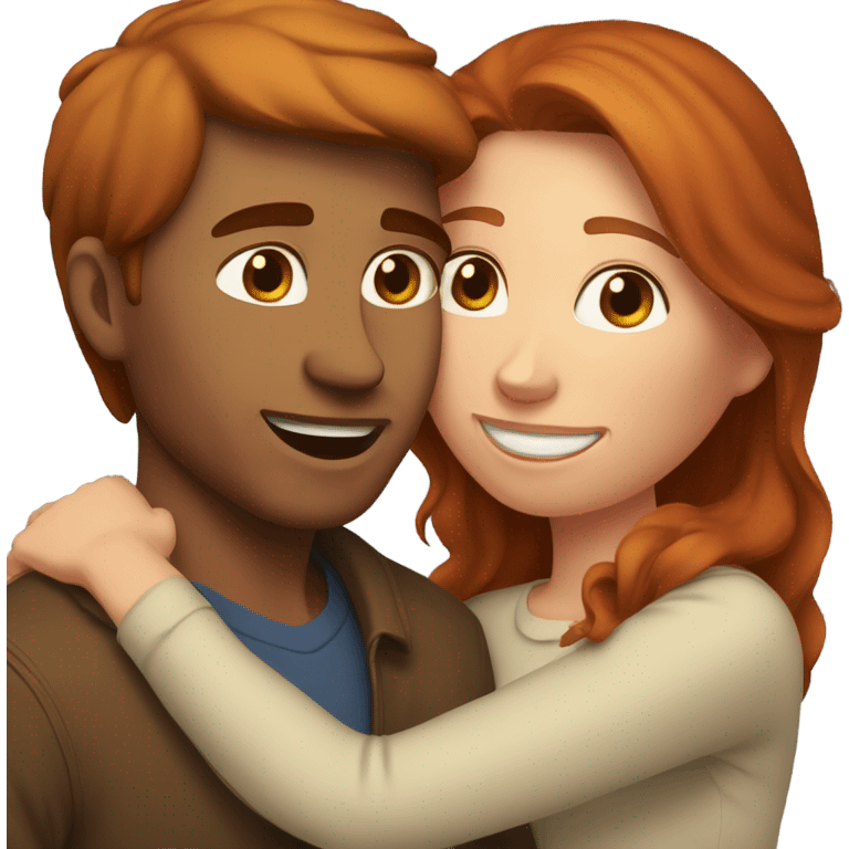 Redheaded woman and brown haired man cuddling by the fireplace emoji